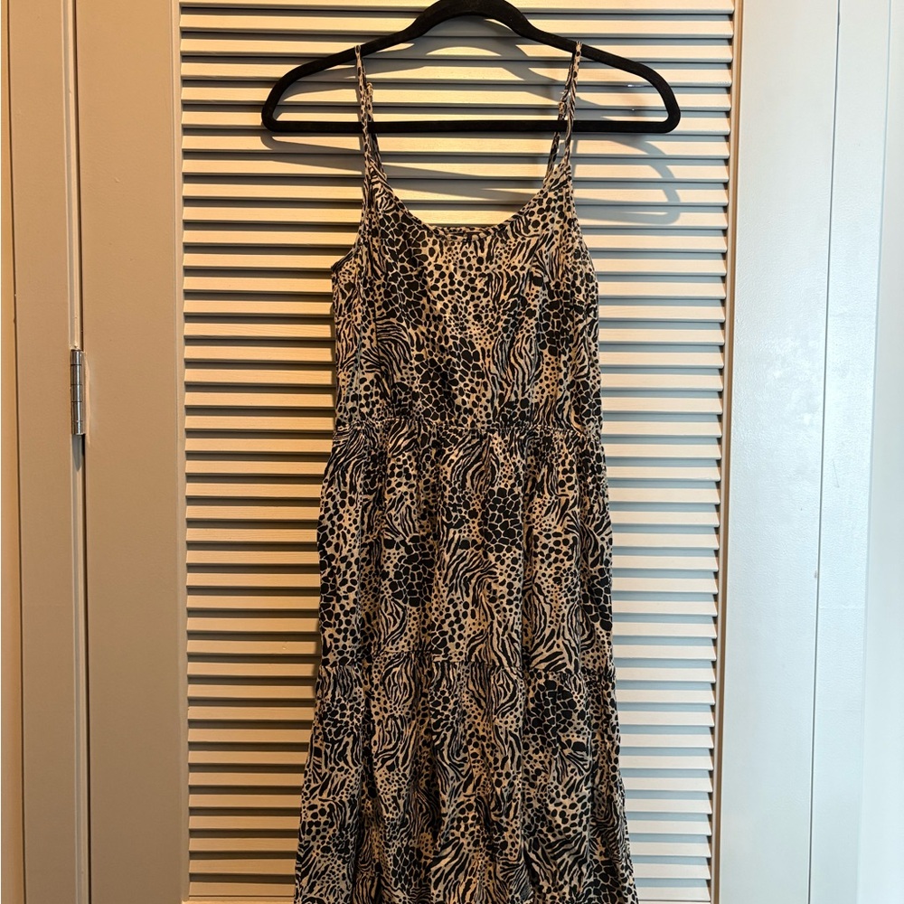 Vero Moda Black and Cream Leopard Print Midi Dress Size XS